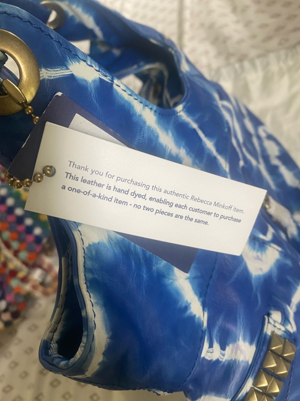 RARE Sample NWT Rebecca Minkoff Easy Rider Blue and White Tie-Dye Hobo Bag - Picture 12 of 16